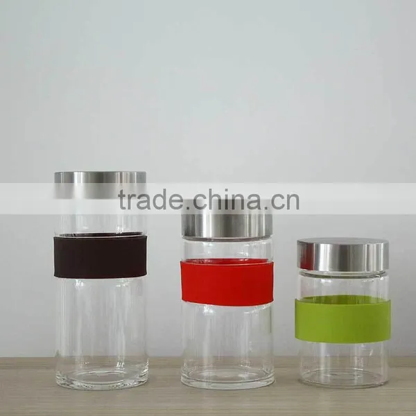 China Supplier 300ml Heat Resistant Glass Canister Stainless Steel Lid QM421 photo-2