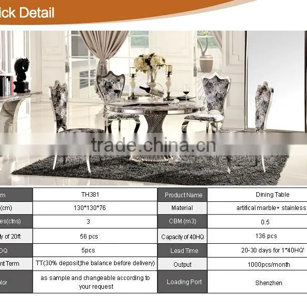 TH381 Hot Sale Modern Marble Stainless Steel Dining Table photo-3