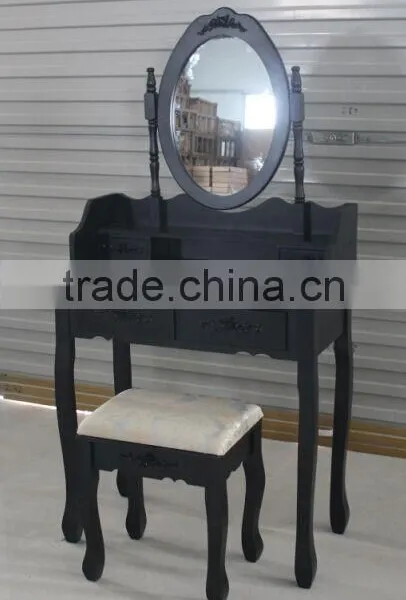 Black Wooden Dressing Table With Mirror photo-2