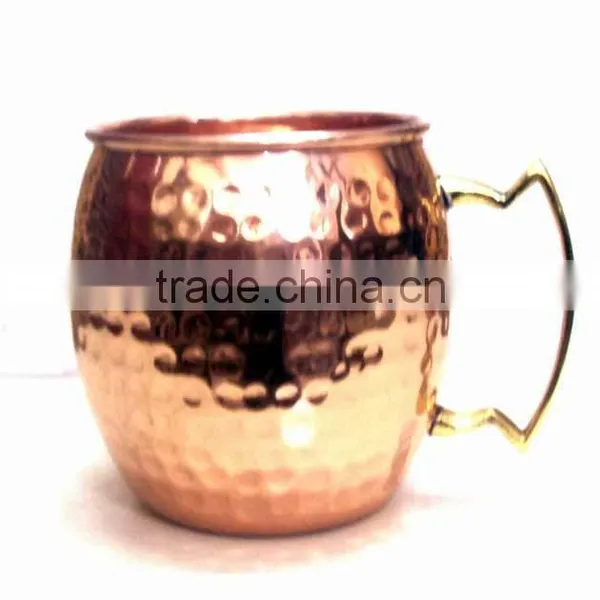 AMAZON HOT SELLINTG BPA FREE & FDA APPROVED 16 OZ 100% COPPER HAMMERED BARREL MUG WITH ZIGZAG BRASS HANDLE photo-3
