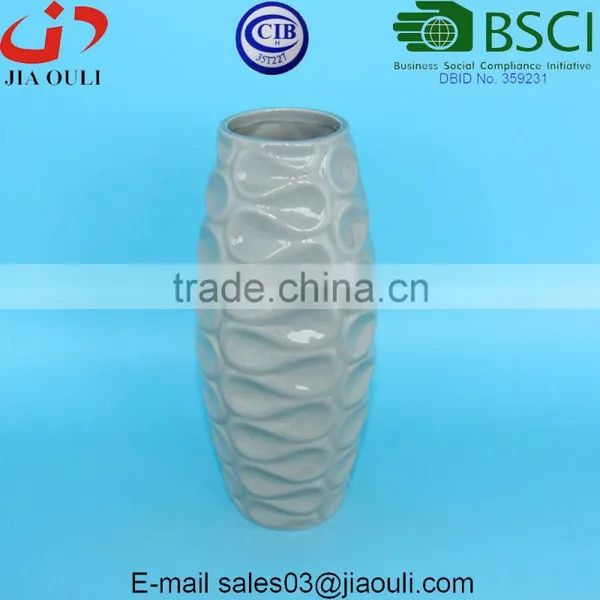 Stylish Wave Textured Design Glazed Grey Ceramic Vase for Decoration photo-4