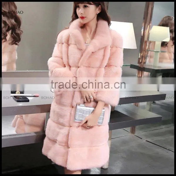 2016 Modern Pink Faux Fur Mink Coat Big Fur Collared Coats photo-5