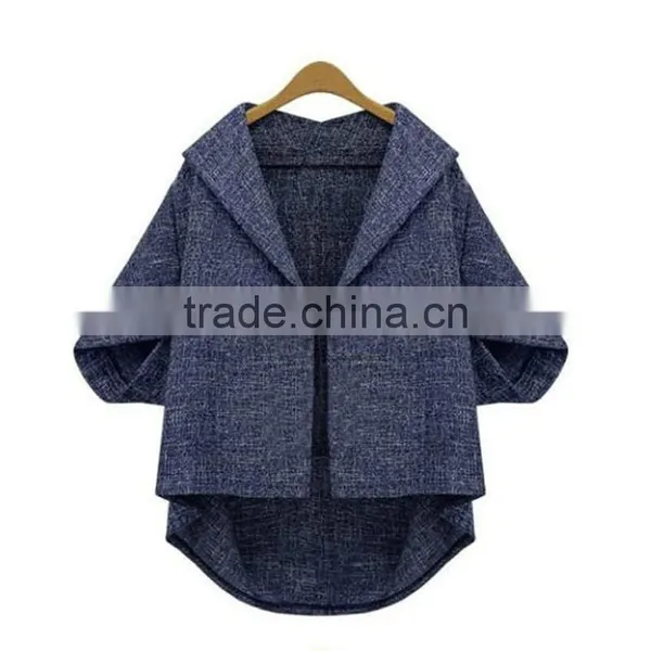 Hot Selling High Quality New Design Ladies Casual Turn-down Collar Asymmetrical Women Jacket Model With Cap Sleeve photo-2