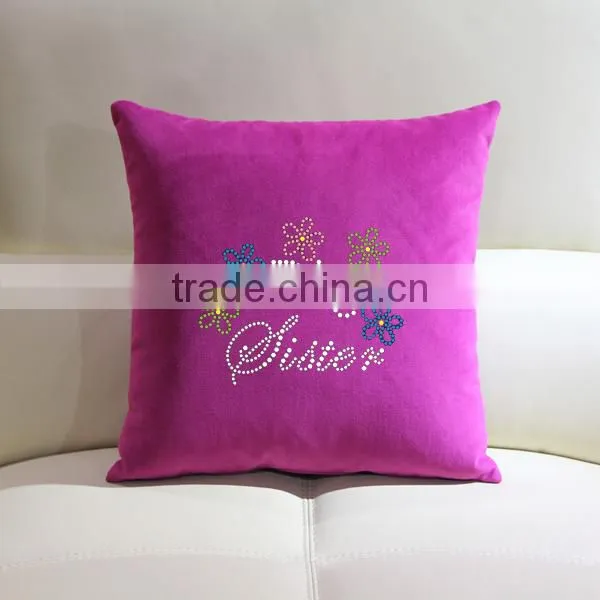 Letters Flowers Rhinestone Motif Iron on Throw Pillow