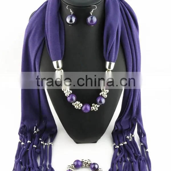Purple Beaded Charms Bracelets Earrings Necklace Scarves Set Handmade Custom Jewelry Set for Christmas Party photo-1