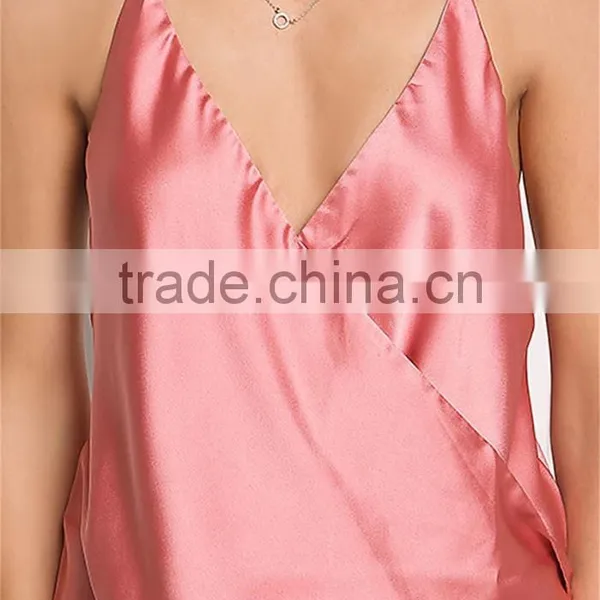 MGOO Foshan Factory Made Pink Satin Cami Sleeveless Strap Girls V Neck Summer Tops Women Blouses photo-4