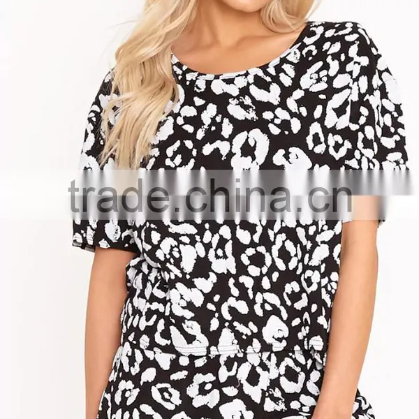 Wholesale Popular Full Print Ladies Summer Pyjama Cotton Short Pajamas Women Jersey Loungwear photo-3