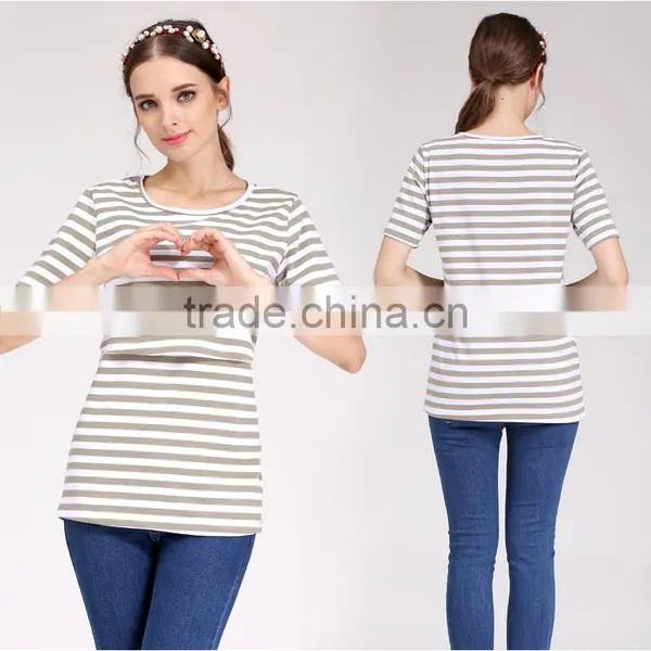 Wild Short Sleeve Nursing Clothes Small Fresh Breastfeeding Clothing Cotton Maternity Mother Outdoor Tops photo-3