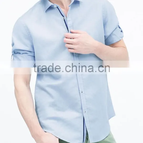 2015 Linen Cotton Classic Collar Solid Color Contrast Ribbon Breathable Fabric Latest Design for Holiday photo-5