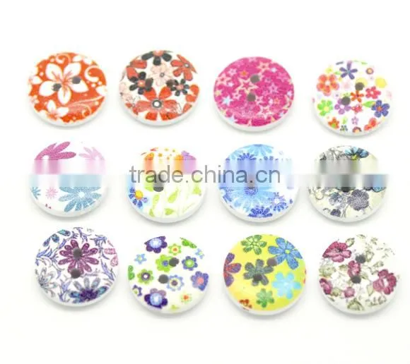 Mixed Multicolor Flower 2 Holes Round Wood Painting Sewing Buttons 15mm(5/8") photo-2