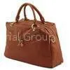 Elegant Beige Duffle Ladies Leather Business Bags With Mobile Phone Holder OEM