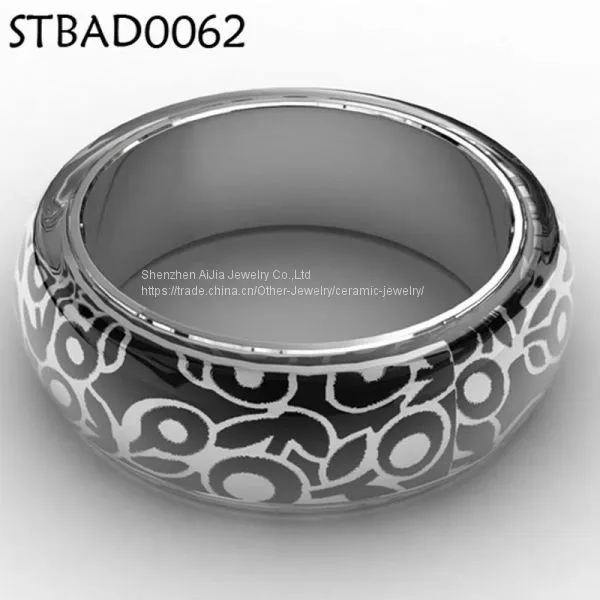 Black Enamel Silver Plated Stainless Steel Bangle For Gift photo-3