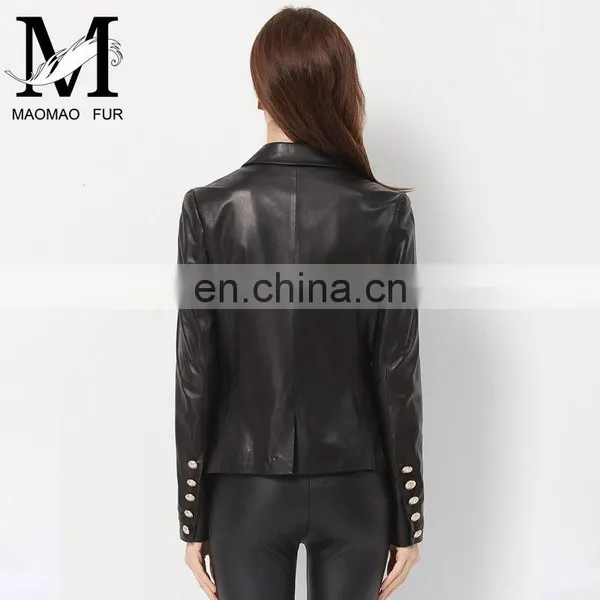 Lady Casual Spring Long Sleeve Beaded Leather Motorcycle Jacket photo-2