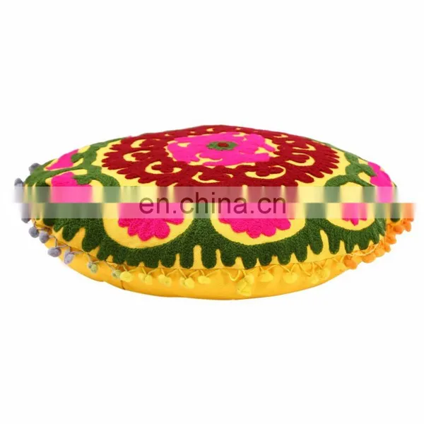Ethnic Suzani Pom Pom Cushion Cover Vintage Throw Pillows Boho Decorative Shams photo-2