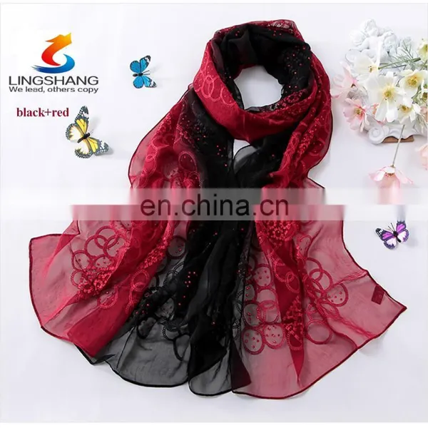 Lingshang Spring and Autumn Embroidery Silk Scarf Women's Gradient Color Scarves&wraps photo-5
