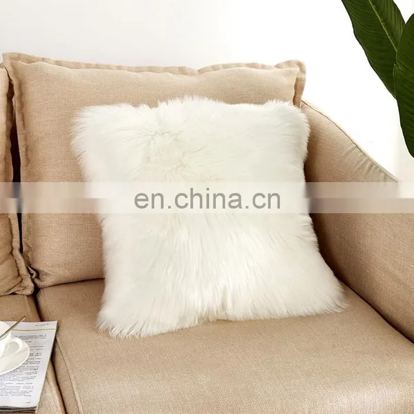 High Quality Trendy Square Bolster Fur Sheepskin Pillow Amazon photo-5