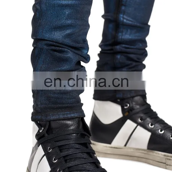 DiZNEW Fashion Purple Wax Denim Mens Ripped Hemp Jeans Men photo-6