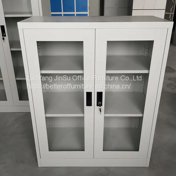 Half Height Swing Open Glass Door Storage File Cabinet Powder Coating Surface photo-2