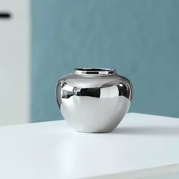 Chinese Jingdezhen Electroplate Silver Hand Made Ceramic Vase For Office Decor photo-2