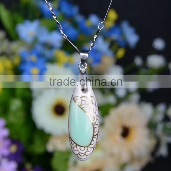 CUSTOMIZED Famille Rose Porcelain Glazed DROP RAIN Ceramic Pendant Necklace photo-3