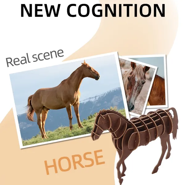 Wholesale New Design Cardboard 3d Puzzle Animal DIY Assembly Sets- Horse Jigsaw Puzzle Models Custom Accept OEM 3d Paper Puzzle photo-2
