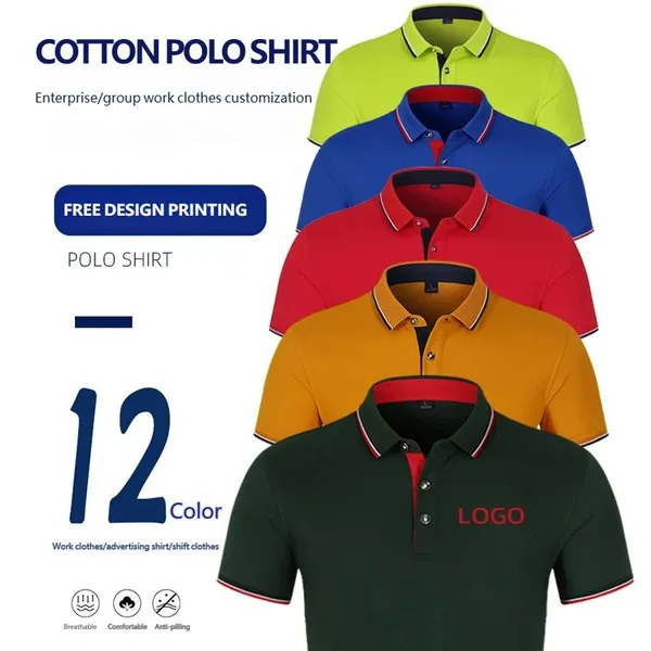 Customized Cotton Golf Polo Shirts _ Short-Sleeve Collared Promotional T-Shirts _ Corporate Group Cotton Cultural Shirts With Custom LOGO Printing