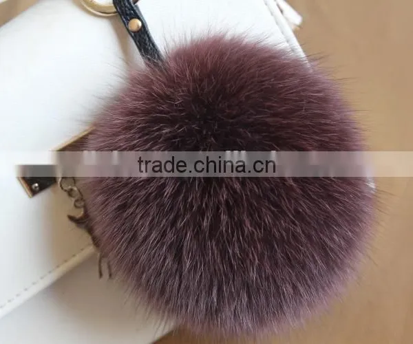 New Arrival Hot Selling 100% Real Fox Fur Pom Pom Leather Key Rings photo-4
