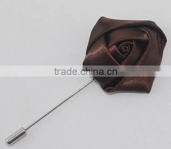 Silk Rose Flower Corsage Long Pin Brooch For Men's Suits Wedding Occasion photo-2