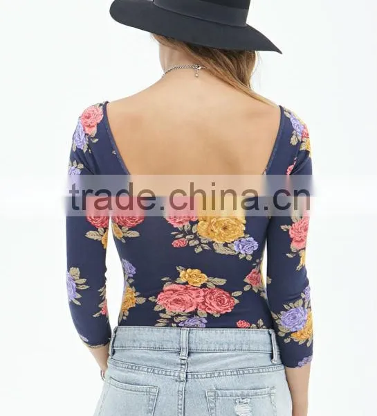 2014 Bodysuit Floral Printed Apparel for Women Bodysuit Cheap Female Clothing Quality Choice photo-5