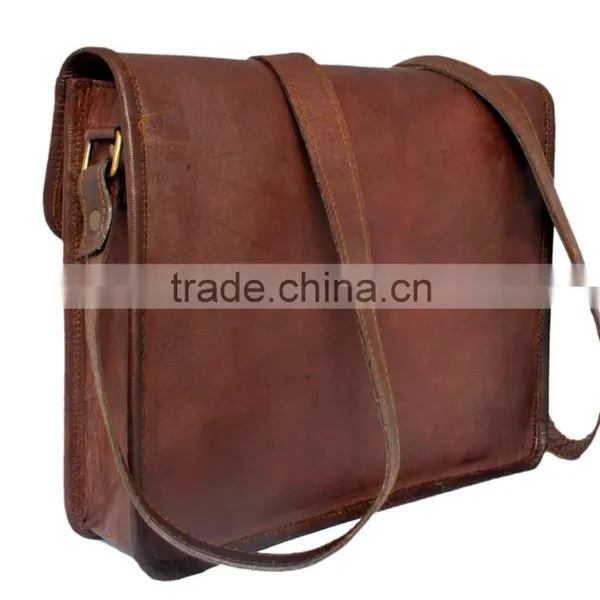 Handmade Vintage Small Leather Shoulder Laptop Bag 11"Satchel Leather Briefcase photo-4
