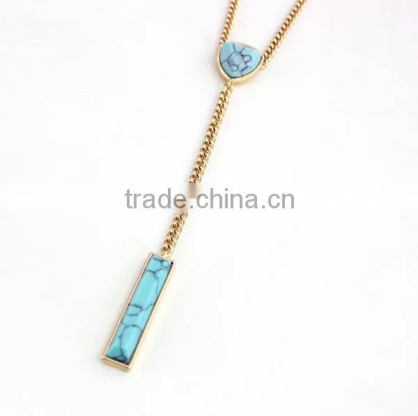 New Fancy Design Bubble Tassel Chain Neckalces Jewelry Turquoise Kallaite Rectangular Stick Pendant Chain Stereo Necklaces photo-4