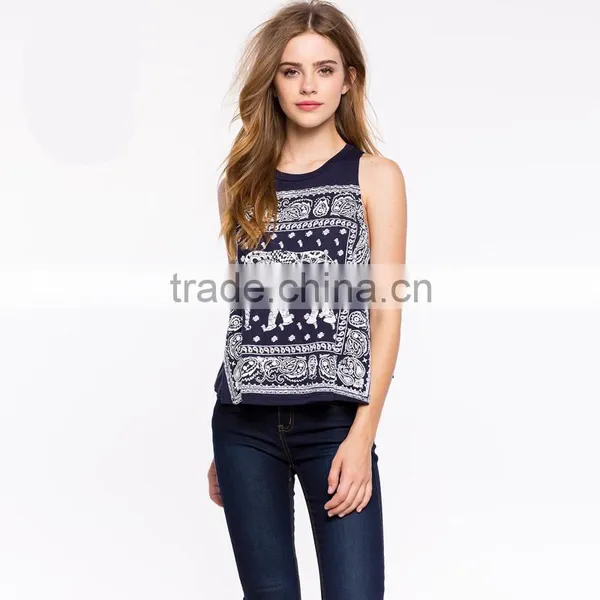 Cotton Printing Tank Top Sleeveless Tank Top for Women