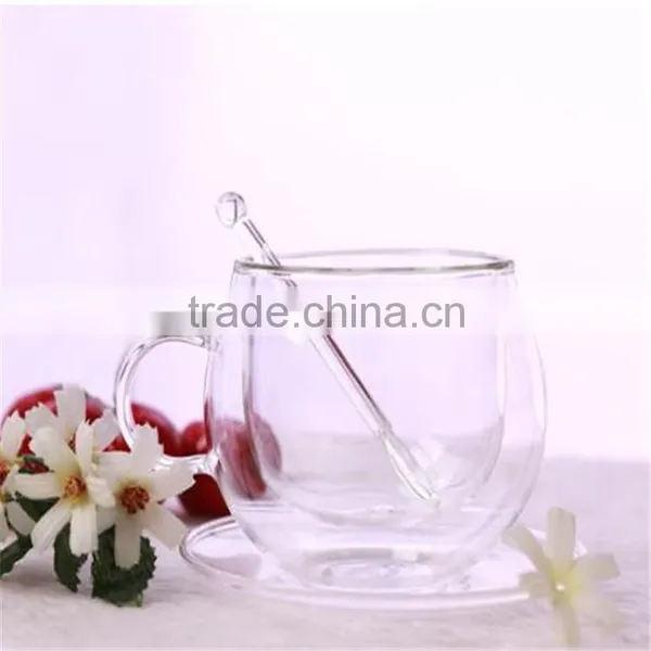 Hand Made Heat Resistant Borosilicate Glass Double Wall Glass Coffee Cup and Saucer Sets photo-4