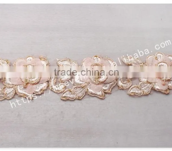 Hot Sale 9cm Width Sweet Pink 3D Flowers Guipure Lace Trim Embroidery photo-2