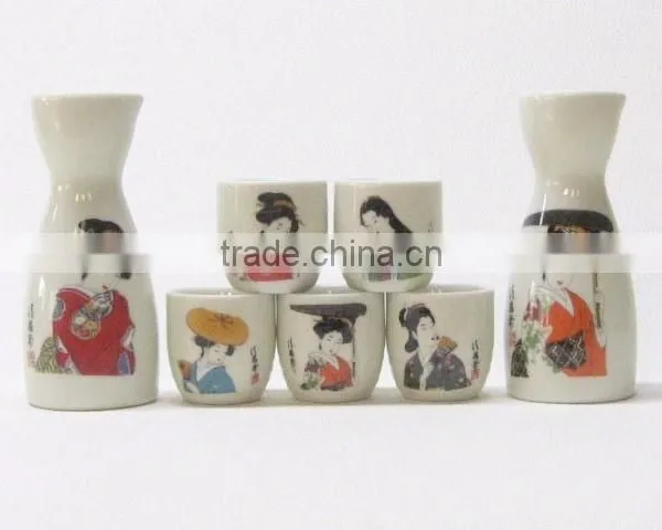 7PC RICEWINE SET UKIYOE BEAUTIES Porcelainware