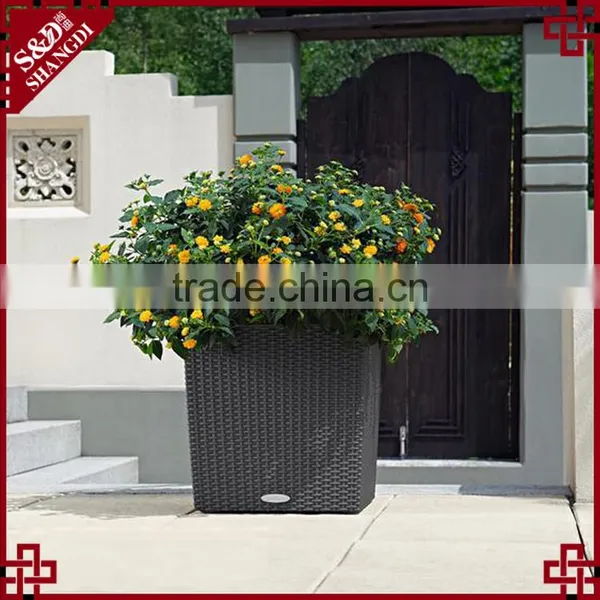 Bulk Plastic Rattan Woven Square Shape Shallow Flower Pots photo-2