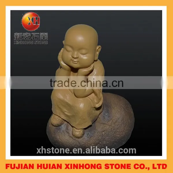 Granite Lovely Little Monk Stone Statue Hands on Chin photo-2