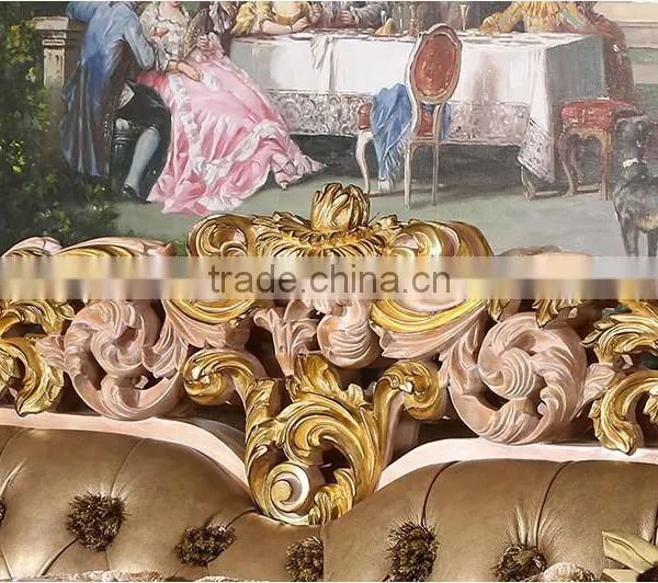 European Style Hand Carved Leather And Fabric Mixed 1+2+3 Sofa Set With Coffee Table(MOQ=1 SET) photo-2