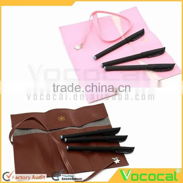 PU Leather Bandage Style Pen Bag Pencil Case Cosmetic Pouch Storage Bag Makeup Pouch With 3 Gel-ink Pens photo-4