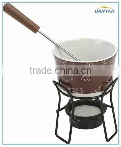 Ceramic Cheese Fondue Set With Stand With Green Color Cheese Press photo-4