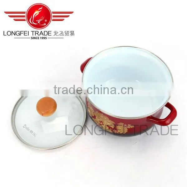 New Design With Custom Logo Persimmon Type Enamel Casserole Set Turkey Pot With Glass Lid photo-4