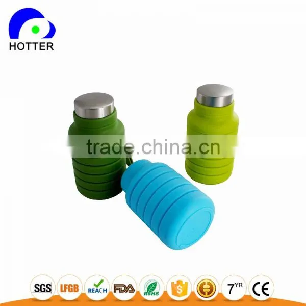 Stainless Head Silicone Folding Water Bottle Full Silicone Safe Travel Camping Folding Cup Wholesale photo-6