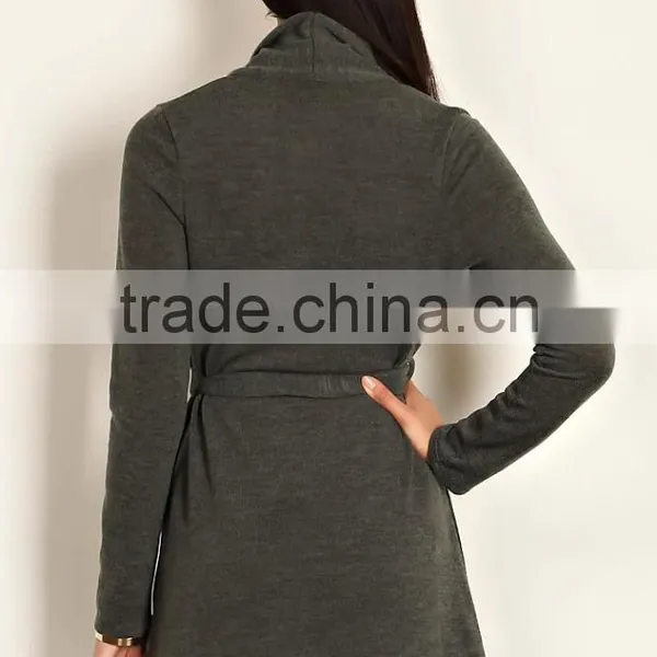 New Style Fashion Design Short Cardigan Winter Wear Loose Large Size Ladies Heather Knit Open Cardigan With Waist Tie photo-3