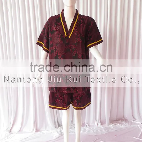 Wine Red Floral Jacquard Pyjamas V-Neck Pyjamas For Sauna Steam Clothes Set Women photo-2