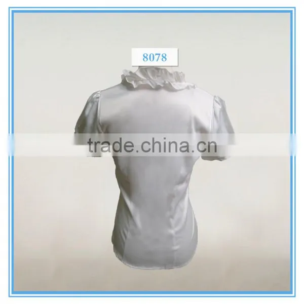 Grace Ruffle Neck Design Silk White Shirt For Ladies photo-2