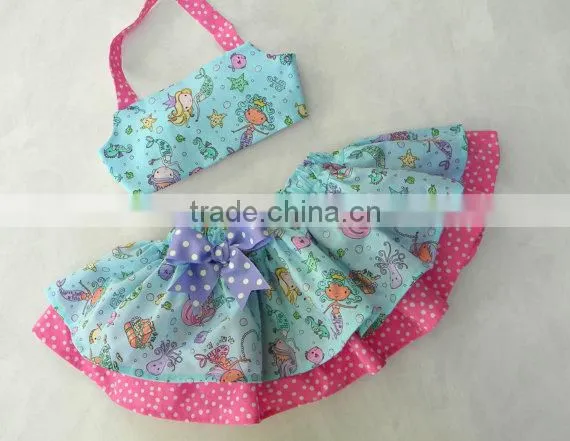 Lovely Baby Girl Swim and Beach Set Bikini Top and Bloomer With Attached Double Ruffle Skirt Children Mermaid photo-2