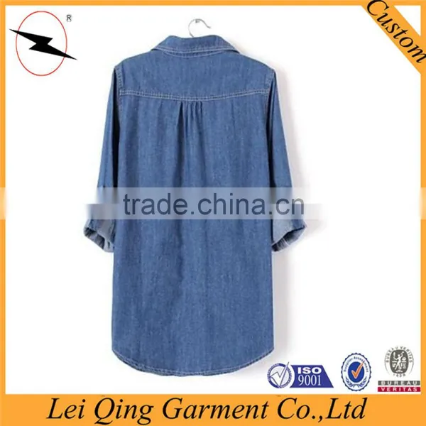 Fashion Blue Long Plus Size Shirts Women Denim Clothing Manufacturers Denim Women Shirts photo-3