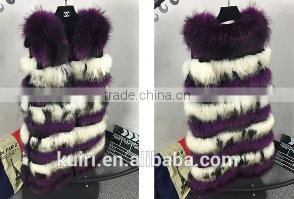 Top Luxury Real Fox Fur Vest For Women Whole Skin Winter Thick Stripe Natural Mixed Color Fox Fur Waistcoat Plus Size photo-6