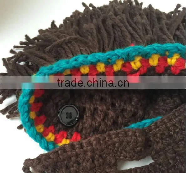 Hot Sell Mens Barbarian Knit Crochet Hat Wig Mustache Cap Beard Mask Hat Detachable Beard photo-5