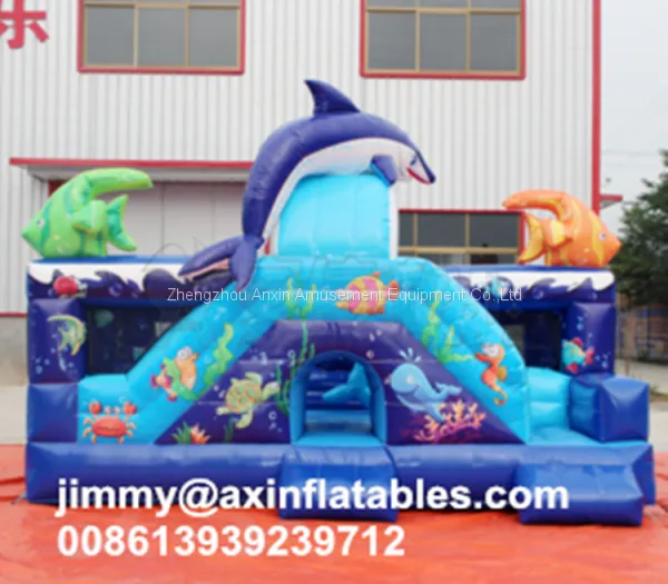 New Design Dolphin Bouncy Castle,sea World Theme Inflatable Bouncing Playground With Slide photo-3
